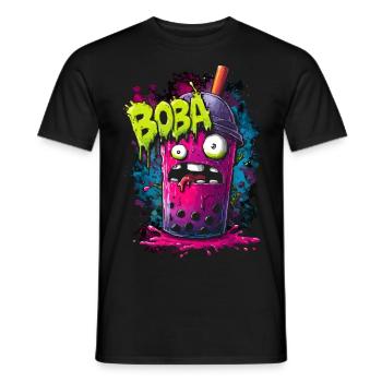 Boba Tea Monster in colorful graffiti street style - Men's T-Shirt - black - Front - AI Model Male 178 light (178cm)