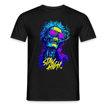 Stay High Totenkopf – Psychedelischer Neon Zombie - Männer T-Shirt - Schwarz - Vorne - AI Model Male 178 light (178cm)