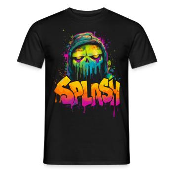 Splash Totenkopf Neon Graffiti Streetart Hoodie Lo - Männer T-Shirt - Schwarz - Vorne - AI Model Male 178 light (178cm)