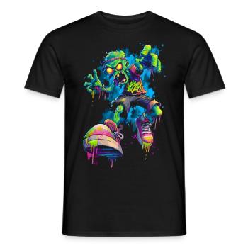 Neon Zombie Streetstyle Bande dessinée Skater Graffiti Look - T-shirt homme - noir - Devant - AI Model Male 178 light (178cm)