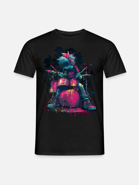 Bunter Drummer Comic Stil Splash Art Design - Männer T-Shirt - Schwarz