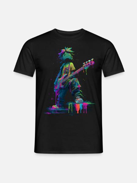 Comic Bassist Streetart Buntes Musikdesign - Männer T-Shirt - Schwarz