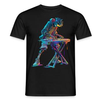 Bunter Keyboarder Streetart Comic Musikdesign - Männer T-Shirt - Schwarz - Vorne - AI Model Male 178 light (178cm)
