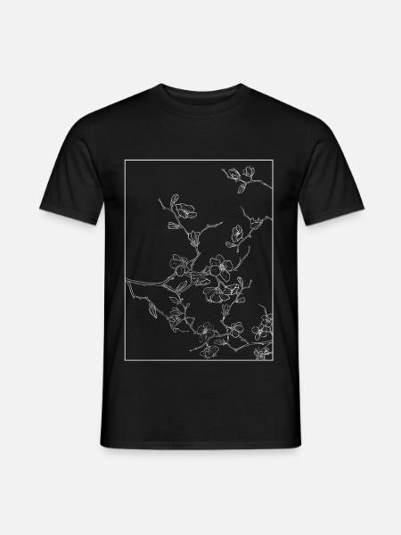 Floral Design Cherry Blossom Outline White - Men's T-Shirt - black