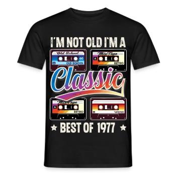 1977 Year of birth Birthday Cassette Vintage - Men's T-Shirt - black - Front - AI Model Male 178 light (178cm)