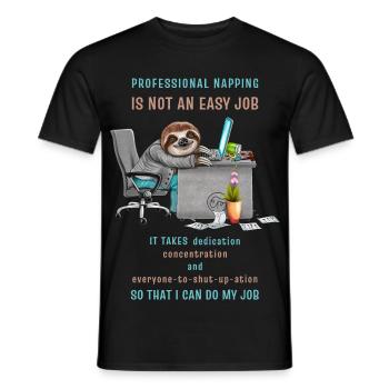 Funny Sloth Saying Professional Napping - Men's T-Shirt - black - Front - AI Model Male 178 light (178cm)