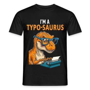 Typo-Saurus avec lunettes et machine à écrire - T-shirt homme - noir - Devant - AI Model Male 178 light (178cm)