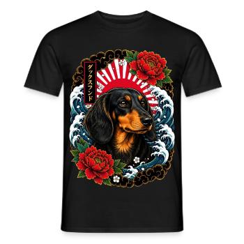 Dackel im japanischen Irezumi Tattoo Stil - Männer T-Shirt - Schwarz - Vorne - AI Model Male 178 light (178cm)