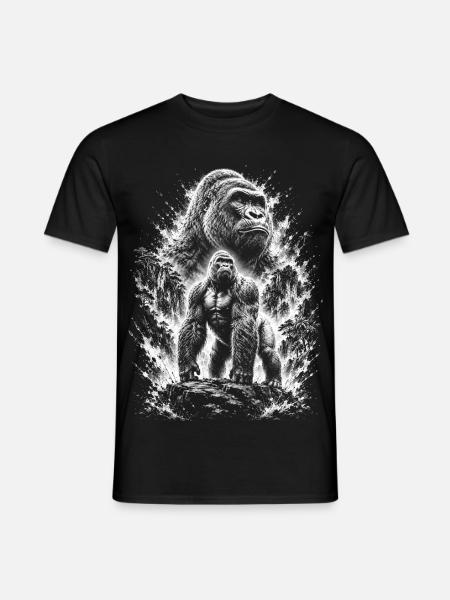 Stolzer Gorilla auf Felsen im Zeichenstil - Männer T-Shirt - Schwarz