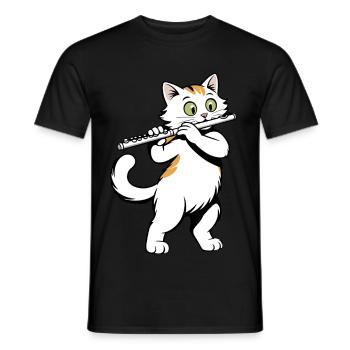 Cat plays flute - Men's T-Shirt - black - Front - AI Model Male 178 light (178cm)