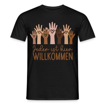 Jeder ist hier willkommen - Männer T-Shirt - Schwarz - Vorne - AI Model Male 178 light (178cm)