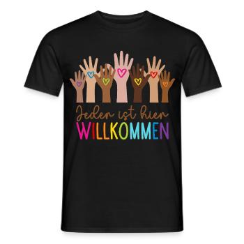 Jeder ist hier willkommen - Männer T-Shirt - Schwarz - Vorne - AI Model Male 178 light (178cm)