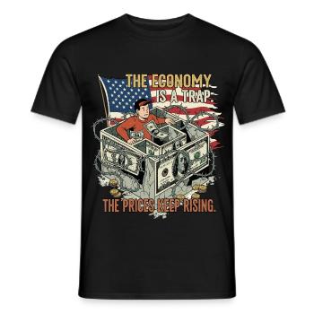 L’économie est un piège - T-shirt homme - noir - Devant - AI Model Male 178 light (178cm)