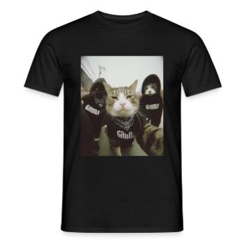 Gangster Cats Street Style Funny Selfie Motif - Men's T-Shirt - black - Front - AI Model Male 178 light (178cm)