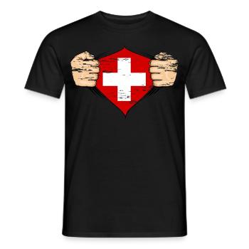 Switzerland flag design used - Men's T-Shirt - black - Front - AI Model Male 178 light (178cm)
