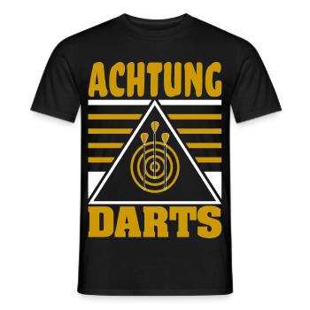 Achtung Darts Motiv mit Dartboard und Dartpfeilen - Männer T-Shirt - Schwarz - Vorne - AI Model Male 178 light (178cm)
