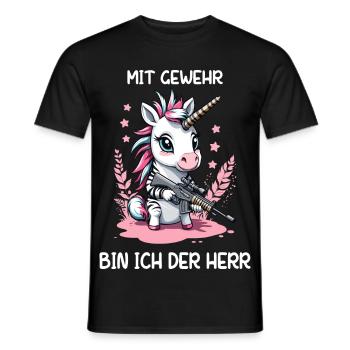 Licorne avec fusil de chasse - T-shirt homme - noir - Devant - AI Model Male 178 light (178cm)