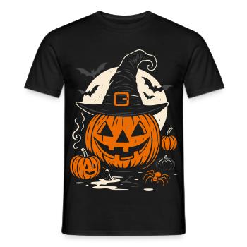 Citrouille d’Halloween avec chapeau de sorcière et araignée - T-shirt homme - noir - Devant - AI Model Male 178 light (178cm)