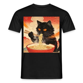 Cute Cat Ramen Noodles Japan Wave Gift - Men's T-Shirt - black - Front - AI Model Male 178 light (178cm)