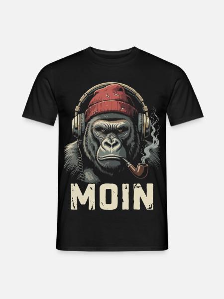 Moin Gorilla Kopfhörer Pfeife Streetwear Nordic - Männer T-Shirt - Schwarz