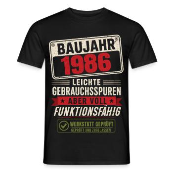 Baujahr 1986 Leichte Gebrauchsspuren Humor - Männer T-Shirt - Schwarz - Vorne - AI Model Male 178 light (178cm)
