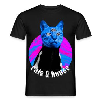 Cats & House Chat Musique House Deep House  - T-shirt homme - noir - Devant - AI Model Male 178 light (178cm)