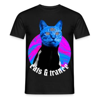 Cats & Trance Cat Music Trance Psytrance EDM - Men's T-Shirt - black - Front - AI Model Male 178 light (178cm)