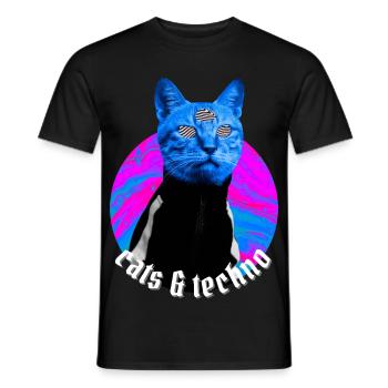Cats & Techno Chat Musique Techno Rave Festival - T-shirt homme - noir - Devant - AI Model Male 178 light (178cm)