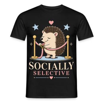 Socially selective hedgehog with humor - Men's T-Shirt - black - Front - AI Model Male 178 light (178cm)