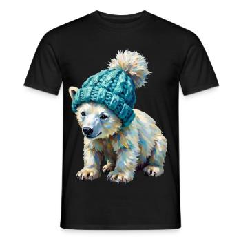 Kleiner Eisbär mit Pompon-Mütze - Männer T-Shirt - Schwarz - Vorne - AI Model Male 178 light (178cm)