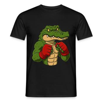 Crocodile Boxing Cartoon - Men's T-Shirt - black - Front - AI Model Male 178 light (178cm)