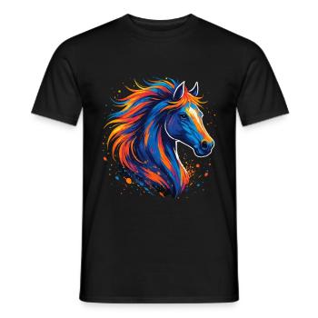 Buntes Pferd – Farbspritzer Kunstwerk - Männer T-Shirt - Schwarz - Vorne - AI Model Male 178 light (178cm)