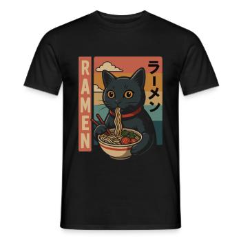 Ramen Cat Retro Japan Style - Men's T-Shirt - black - Front - AI Model Male 178 light (178cm)