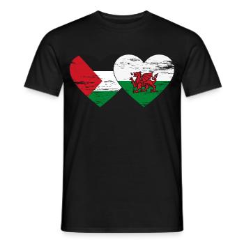 Drapeau de la Palestine Pays de Galles coeur utilisé - T-shirt homme - noir - Devant - AI Model Male 178 light (178cm)
