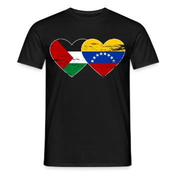 Palestine Venezuela flag heart used - Men's T-Shirt - black - Front - AI Model Male 178 light (178cm)