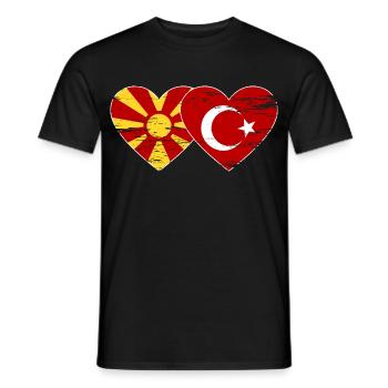 Macedonia Turkey Flag Heart used - Men's T-Shirt - black - Front - AI Model Male 178 light (178cm)