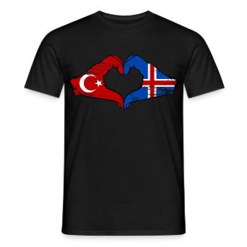 Turkey Iceland Flag Hands Heart Shape Used - Men's T-Shirt - black - Front - AI Model Male 178 light (178cm)