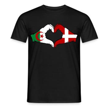 Algérie Danemark Drapeau Mains Coeur Forme - T-shirt homme - noir - Devant - AI Model Male 178 light (178cm)