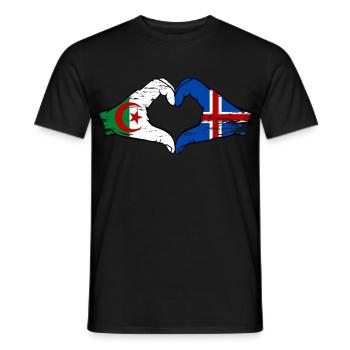 Algeria Iceland Flag Hands Heart Shape Used - Men's T-Shirt - black - Front - AI Model Male 178 light (178cm)