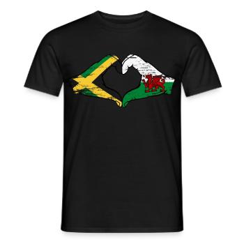 Jamaïque Pays de Galles drapeau mains forme de coeur utilisé - T-shirt homme - noir - Devant - AI Model Male 178 light (178cm)