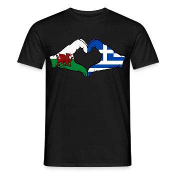 Wales Greece Flag Hands Heart Shape - Men's T-Shirt - black - Front - AI Model Male 178 light (178cm)