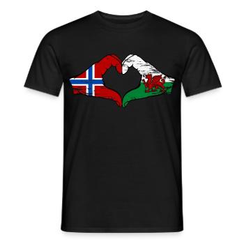 Norvège Pays de Galles drapeau mains forme de coeur utilisé - T-shirt homme - noir - Devant - AI Model Male 178 light (178cm)