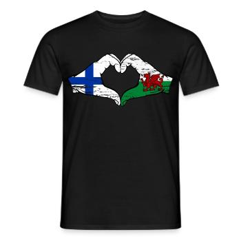 Finlande Pays de Galles drapeau mains forme de coeur utilisé - T-shirt homme - noir - Devant - AI Model Male 178 light (178cm)