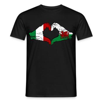 Italie Drapeau du Pays de Galles mains forme de coeur utilisé - T-shirt homme - noir - Devant - AI Model Male 178 light (178cm)