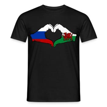 Russie Pays de Galles Drapeau Mains Coeur Forme - T-shirt homme - noir - Devant - AI Model Male 178 light (178cm)
