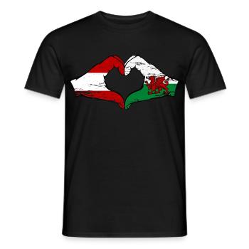 Autriche Pays de Galles drapeau mains forme coeur utilisé - T-shirt homme - noir - Devant - AI Model Male 178 light (178cm)