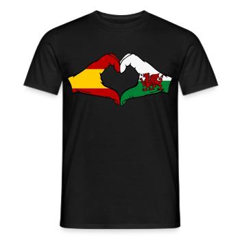 Espagne Pays de Galles Drapeau Mains Coeur Forme - T-shirt homme - noir - Devant - AI Model Male 178 light (178cm)