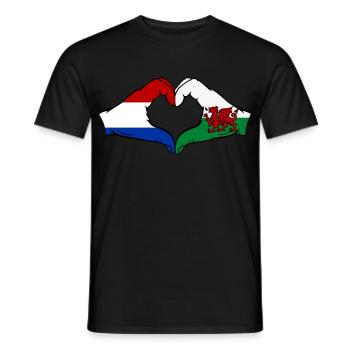 Holland Wales Flag Hands Heart Shape - Men's T-Shirt - black - Front - AI Model Male 178 light (178cm)