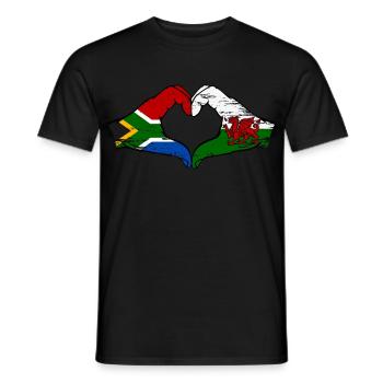 Afrique du Sud Pays de Galles Drapeau Mains Coeur Forme Utilisé - T-shirt homme - noir - Devant - AI Model Male 178 light (178cm)