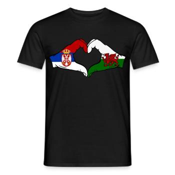 Serbie Pays de Galles Drapeau Mains Coeur Forme - T-shirt homme - noir - Devant - AI Model Male 178 light (178cm)